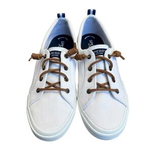 Sperry Women's Crest Vibe Canvas Sneakers White EUC Boat Shoe 9.5M $70